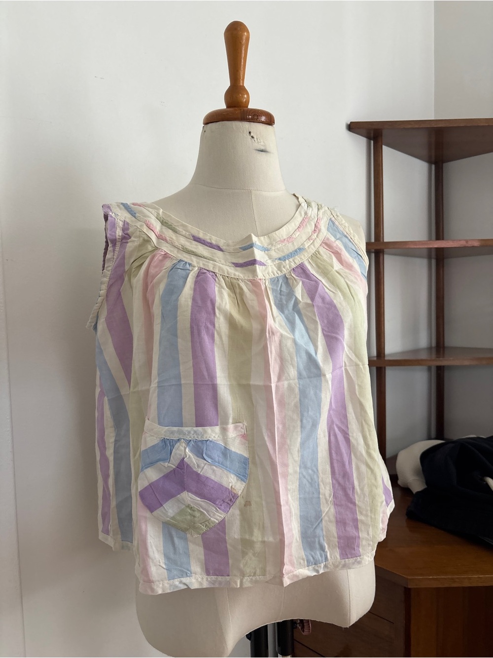 Vintage Cotton Handmade Pastel Striped Sleeveless Top